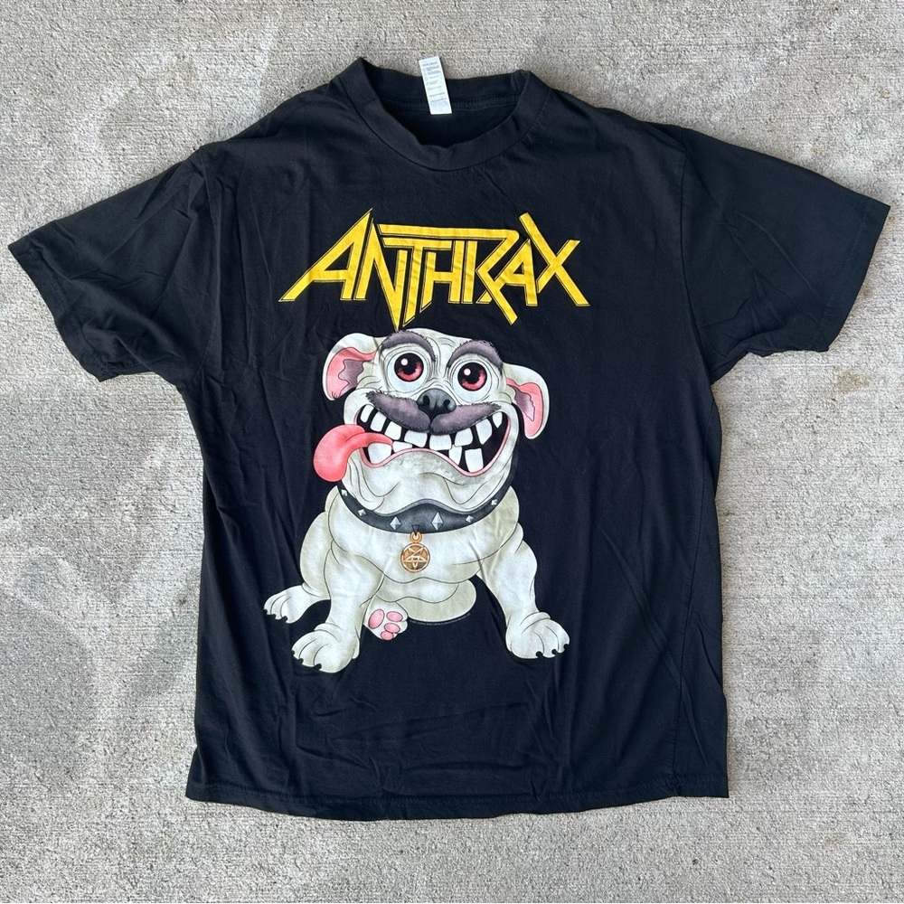 Anthrax Black Graphic Tee with Cartoon Dog